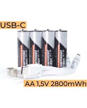 USB-C AA 2800 mWh Uppladdningsbara batterier