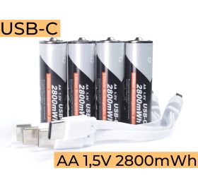 USB-C AA 2800 mWh Uppladdningsbara batterier